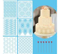 RHBHY Cake Decoration Stencils, 6 Pieces Cake Stencil Set with Pin, 25 x 20.5 cm - Reusable, Food-safe PET, Easy to Clean