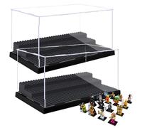 RHBLME 2 Pack Display Case for Minifigures Action Figures Blocks, Clear & Dustproof Acrylic Minifigure Display Case Box Storage with 3 Movable Steps, Figure Display Case for Lego Lovers