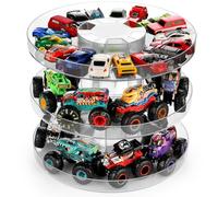 RHCOM Display Case, 1/64 Scale Diecast Toy Car Storage,Compatible with Monster Jam Trucks, Parking Garage Diorama - Freestanding Storage with 3 Levels Maximum 60-80 Cars (Clear)