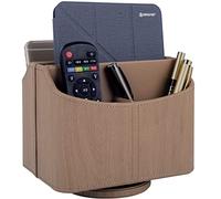 RHCSZ Leather Remote Control Holder/Caddy 360 Degree Rotating, Desk Organizer for TV Remote Controllers,Pen,Calculator,cell phone,gadget storage box,Nightstand Decoration(Light wood grain)