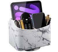 RHCSZ PU Leather Remote Control Holder 360 Degree Rotating Desk Organizer/Caddy Storage Box for Remote Controllers,TV Guide, Mail, Electronics,Pen,Stationery and Media Storage white