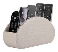 RHCSZ PU Leather Remote Control Holder,TV Remote Caddy/Box with 5 Compartments,Bedside Table Organizer for Controller,Glasses,makeup brushes,jewelry and Media Player,Pen/Pencil Storage (Cream)