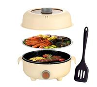 RHD Electric Hot Pot 2.2L with Steamer, Portable Non-Stick Frying Pan, Portable Travel Cooker for Ramen/Steak/Fondue/Soup for Dorm/Camping/Home, Dual Power Control, Over-Heating Protection, Khaki