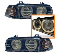 RHD LHD Projector Headlights Pair Angel Eyes Clear Black BMW E36 90-99 Saloon