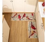 Rhdekoein Cardinal Kitchen Rugs Red Bird Kitchen Mats for Floor Winter Christmas Holiday Seasonal Doormats Bathroom Decor Cardinal Gifts for Bird Lovers Nerds Watchers Set of 2-17x29 and 17x47 Inch