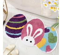 Rhdekoein Easter Eggs Bath Mat Rabbit Rug Bathroom Mat Bunny Mat Non-Slip Absorbent Soft Tufted Fluffy Rug for Bathroom Bedroom Living Room Spring Bathroom Funny Easter Decoration 31.5''x 17.1''