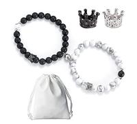 Rhdun Magnetic Bracelets for Couples, King & Queen Crown His and Her Matching Long Distance Relationship Gifts Boyfriend Girlfriend on Anniversary Jewelry Women Men, 7 inch, White