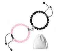 Rhdun Magnetic Couple Bracelets, 2PCS Matching Mutual Attraction Bracelets Forever Relationship Long Distance Bracelets Pink Crystal Stone Beaded Jewellery Gift for Boyfriend Girlfriend Best Friend