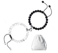 Rhdun Magnetic Couple Bracelets, 2pcs Matching Mutual Attraction Heart Bracelets Forever Relationship Long Distance Bracelets for Men Women Lover Boyfriend Girlfriend, 8mm Beads