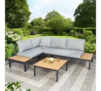 Home Garden Direct Rhea 4-Seater Garden Set with Table Platform Corner Sofa -Grey, Grey