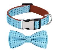 Rhea Rose Bow Tie Dog Collar Checkered Pattern Sky Blue with Bowtie for Boy Girl Dogs Medium