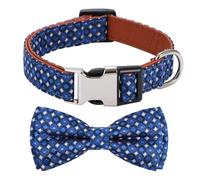 Rhea Rose Bowtie Dog Collar Argyle Dark Blue Bow Tie for Boy Girl Dogs Medium