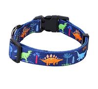 Rhea Rose Dog Collar Special Design Personalized Cute Girl boy Soft Collars with Sunflower, Camo, American Flag, Plaid (S(Neck 11"-15.7", Width 5/8"), Cartoon Dinosaurs)