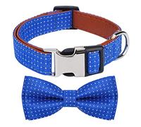 Rhea Rose Dog Collar with Bow Tie for Girl or Boy Gift Soft Durable Bowtie Blue dot Small