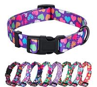 Rhea Rose Girl Dog Collars Spring Cute Heart Pattern Lovely Print Purple for Medium Dogs