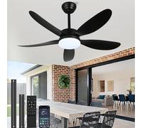RHEAFON Ceiling Fans with Lights and Remote,42 Inch Smart Ceiling Fan,Reversible,Noiseless,Black Ceiling Fan Light 6 Speeds & Timer Ultra-Quiet for Bedroom Living Room Kitchen Indoor/Outdoor Patio
