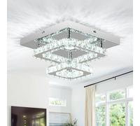 RHEAFON Crystal Ceiling Light Fitting Mini LED Chandelier Ceiling Light Square Chandeliers for Kitchen Hallway Bedroom Living Room,Cool White,Dia 25cm