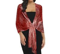 Rheane Metallic Shawls and Wraps for Evening/Wedding Party, Dark Red (Red Buckle), Large