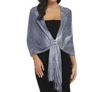 Rheane Sparkling Metallic Shawls and Wraps with Buckle for Evening Party Dresses Wedding Party, E. Light blue/Silver (With ight BlueBuckle), Large