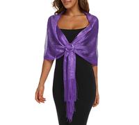 Sparkling Metallic Shawls and Wraps with Buckle for Evening Party Dresses Wedding, M. (Purple with Dark Purple Buckle), Large