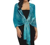 Rheane Sparkling Metallic Shawls and Wraps with Buckle for Evening Party Dresses Wedding Party, Teal (With Teal Buckle), Large