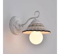 RHEIOSZ Nordic Ceramic Wall Sconce, Shabby Chic Rustic Lamp, Farmhouse Study Iron Light Fixture, Distressed White Ruffled for Hallway, Living Room, Bedroom,Entryway, Restau