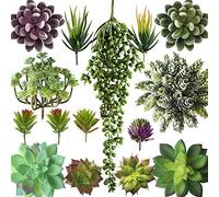 Rheme Artificial Succulent Plants Fake Assorted - 15 Pack - Unpotted Fake Plants - Realistic Textured Picks Fake