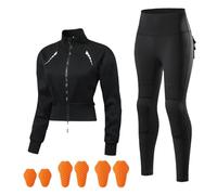 Rhepaada Ladies Motorbike Suit, Autumn Winter Thermal Fleece Lined Riding Jacket With Slim Fit Reflective Tight Leggings, Windproof Outdoor Cycling Biker Activewear Soft Warm Outfit