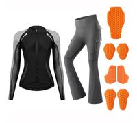 Rhepaada Women's Summer Riding Suit, Mesh Motorbike Jacket with Flared Armoured Trousers, CE Protected Biker Set, Breathable High Waist Lady Motorcycle Clothing with Removable Guard