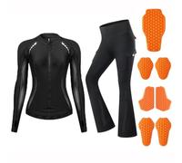 Rhepaada Women's Summer Riding Suit, Mesh Motorbike Jacket with Flared Armoured Trousers, CE Protected Biker Set, Breathable High Waist Lady Motorcycle Clothing with Removable Guard