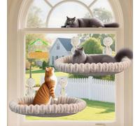 RherGrac 2-Pack Cat Window Perch & Hammock - Exquisite Soft Wool-Like Fleece, 4 Strong Suction Cups - Bonus Window Bird Feeder, Ideal for Large Cats & Multi-Cat Families (Khaki)