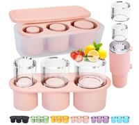 Rhewatin 1pc Tumbler Ice Tray for Stanley/Yeti/Simple Modern etc. 40oz Tumblers, Silicone Ice Cube Tray for Tumblers with Bin and Lid, Pink