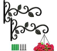 RHHGOPM 2 Pack Hanging Basket Brackets Outdoor, Heavy Duty Wall Brackets Hanging Basket Hook for Lanterns,Plant, Bird Feeder (3 Leaves)