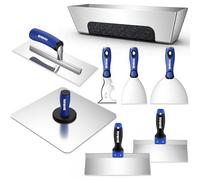Rhibak Drywall Hand Tools Kit, Putty Knife Set with Aluminum Hawk, Mud Pan, Flat Finishing Trowel, Multi-Fuctional Paniter Scraper