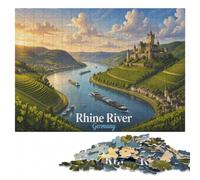 Rhine River Germany Landscape Illustration Jigsaw Puzzle, None Pieces | Colour and shape sorting: a simple way to organise the image over several sessions.