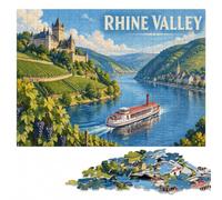 Rhine Valley Vintage Travel Poster Jigsaw Puzzle for Adults, 1000 Pieces | Shared puzzle time - a simple way to organise the image in spare time.