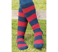 Rhinegold Womens Thick Fluffy Knee High Equestrian Long Socks - Navy & Red - Winter Leg Warmer Horse Riding Socks for Women - Ladies Soft Knee-Length Fluffy Bed Socks, Long Winter Socks