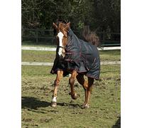 Rhinegold Aspen 350G Heavyweight Full Neck Combo Horse Turnout Rug BLK 5.0, Black with Red