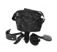 Rhinegold BLACK GROOMING BAG WITH KIT, 7 Pieces Equestrian Grooming Gift Set that Includes All Types of Horse Hair Brush, Curry Comb, and Hoof Pick with a Multipurpose Horse Grooming Bag
