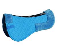 Rhinegold COTTON HORSE RIDING SADDLE PAD - Luxury Equestrian Cotton Pad Saddle with Faux Fur, Trimmed Edges & Girth Replacement Straps. Horse Equipment - Numnahs for Horses & Ponies - Turquoise
