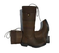 Rhinegold ELITE BROOKLYN CHILDREN'S LEATHER COUNTRY BOOTS - Durable Kids' Waxy Leather Boots with Faux Suede Cuff & Drawstring - Non-Slip Sole for Yard, Country & Everyday Wear