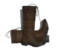 Rhinegold ELITE BROOKLYN CHILDREN'S LEATHER COUNTRY BOOTS - Durable Kids' Waxy Leather Boots with Faux Suede Cuff & Drawstring - Non-Slip Sole for Yard, Country & Everyday Wear