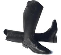 Rhinegold Elite Luxus BLACK LEATHER RIDING BOOTS - Soft Feel Leather, Comfortable Fit, Elasticated Laced Front, Women's Equestrian Boots with Full Length Back Zip, Size 5, EU 38, Calf 3