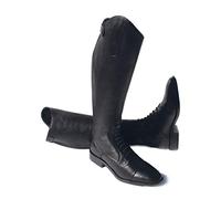 Rhinegold Elite Luxus BLACK LEATHER RIDING BOOTS - Soft Feel Leather, Comfortable Fit, Elasticated Laced Front, Women's Equestrian Boots with Full Length Back Zip, Size 11, EU 45, Calf 3