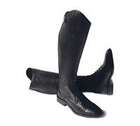 Rhinegold Elite Luxus BLACK LEATHER RIDING BOOTS - Soft Feel Leather, Comfortable Fit, Elasticated Laced Front, Women's Equestrian Boots with Full Length Back Zip, Size 9, EU 43, Calf 2