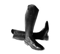 Rhinegold Elite Luxus BLACK LEATHER RIDING BOOTS - Soft Feel Leather, Comfortable Fit, Elasticated Laced Front, Women's Equestrian Boots with Full Length Back Zip, Size 7, EU 41, Calf 0