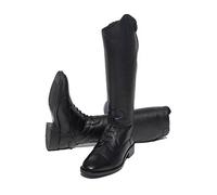 Rhinegold Elite Luxus Childs Young Rider BLACK LEATHER RIDING BOOTS - Soft Feel Leather, Comfortable Fit, Elasticated Laced Front, Women's Equestrian Boots with Full Length Back Zip, Size 5, EU 38