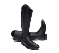 Rhinegold Elite Luxus Extra Short BLACK LEATHER RIDING BOOTS - Soft Feel Leather, Comfortable Fit, Elasticated Laced Front, Women's Equestrian Boots with Full Length Back Zip, Size 4, EU 37, Calf 0