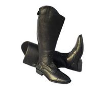 Rhinegold Elite Luxus Extra Wide BLACK LEATHER RIDING BOOTS - Soft Feel Leather, Comfortable Fit, Elasticated Laced Front, Women's Equestrian Boots with Full Length Back Zip, Size 8, EU 42