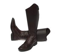 Rhinegold Elite Luxus Extra Wide BROWN LEATHER RIDING BOOTS - Soft Feel Leather, Comfortable Fit, Elasticated Laced Front, Women's Equestrian Boots with Full Length Back Zip, Size 7, EU 41